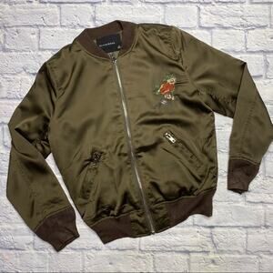 NEW Oliviaceous Floral Embroidered Bomber Jacket in Brown